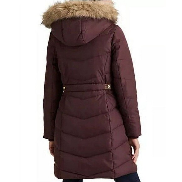 Ralph Lauren women's Faux-Fur-Trim Hooded Down Puffer Coat Burgundy Plus Size 3X - Picture 2 of 16